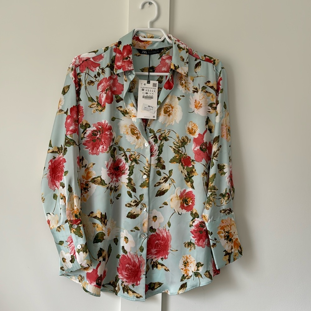 ZARA Silk Floral Blouse (size M)